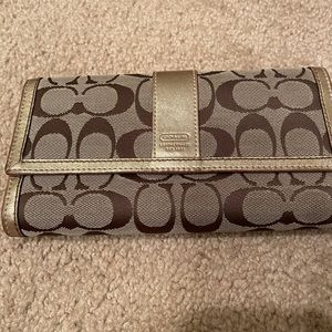 Coach Brown & Tan Signature Checkbook Wallet